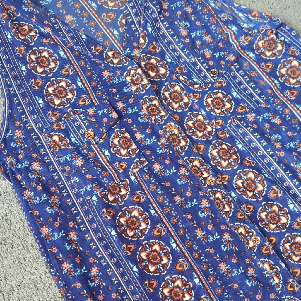 Bohemian Floral Sleeveless Blue Stretch Top - Picture 6 of 16